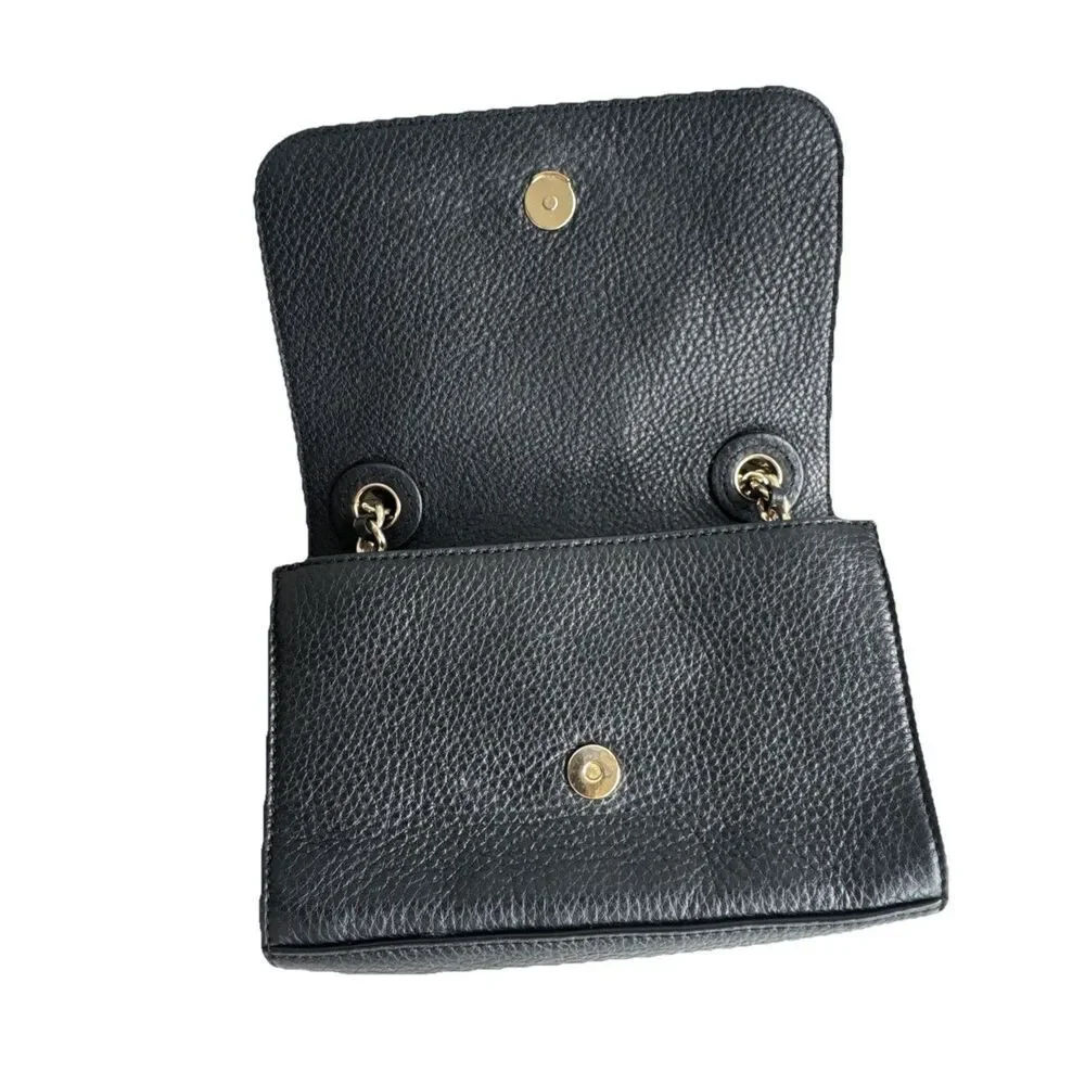 Tory Burch Bombe Crossbody Bag Black Leather Gold Chain Authentic Y2K Logo